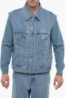 Discount Giubbotto in Denim Senza Manica con Bottoni Dorati Uomo Giubbotti