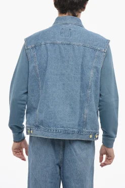Discount Giubbotto in Denim Senza Manica con Bottoni Dorati Uomo Giubbotti
