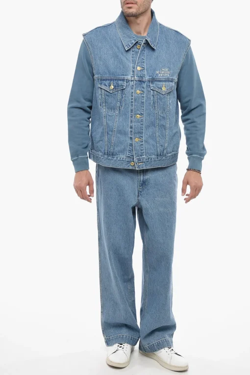 Discount Giubbotto in Denim Senza Manica con Bottoni Dorati Uomo Giubbotti