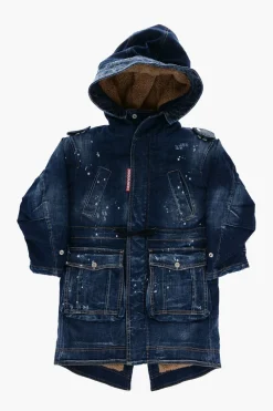 Giubbotto in Denim Stretch con Cappuccio e Fodera in Ecopelliccia>Dsquared2 Kids Fashion