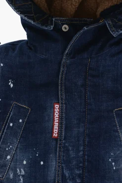 Giubbotto in Denim Stretch con Cappuccio e Fodera in Ecopelliccia>Dsquared2 Kids Fashion