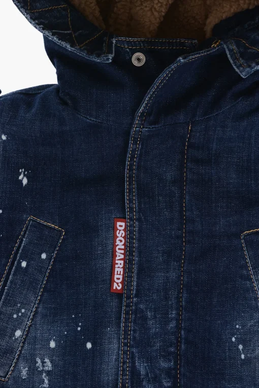 Giubbotto in Denim Stretch con Cappuccio e Fodera in Ecopelliccia>Dsquared2 Kids Fashion