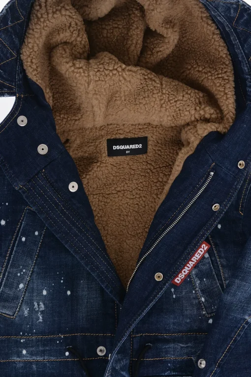 Giubbotto in Denim Stretch con Cappuccio e Fodera in Ecopelliccia>Dsquared2 Kids Fashion