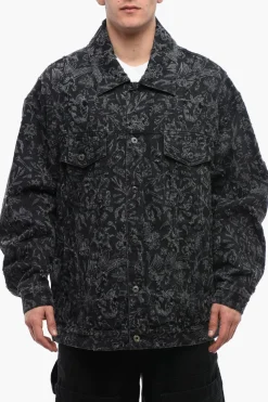 Discount Giubbotto in Denim TATTOO LASER con Design Distressed Uomo Giubbotti