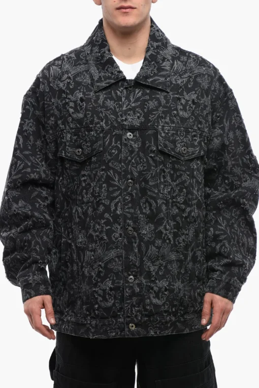 Discount Giubbotto in Denim TATTOO LASER con Design Distressed Uomo Giubbotti