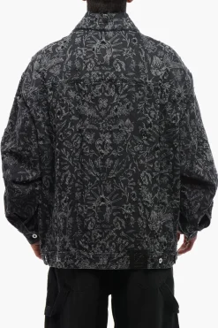 Discount Giubbotto in Denim TATTOO LASER con Design Distressed Uomo Giubbotti