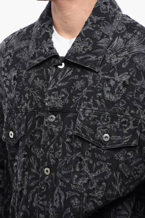 Discount Giubbotto in Denim TATTOO LASER con Design Distressed Uomo Giubbotti