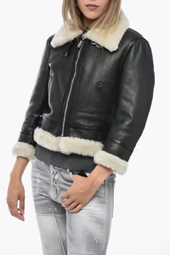 Giubbotto in Pelle con Dettagli Shearling>Dsquared2 Clearance