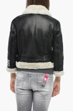 Giubbotto in Pelle con Dettagli Shearling>Dsquared2 Clearance