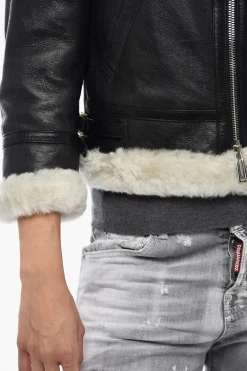 Giubbotto in Pelle con Dettagli Shearling></noscript>Dsquared2 Clearance