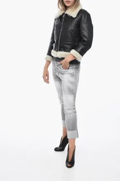 Giubbotto in Pelle con Dettagli Shearling></noscript>Dsquared2 Clearance