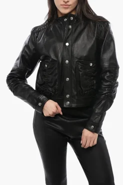 Online Giubbotto in Pelle con Dettagli Ruffle Donna Giubbotti