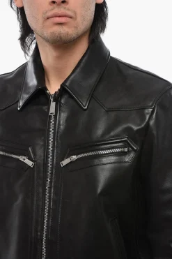 Online Giubbotto in Pelle con Zip Frontale Uomo Giubbotti