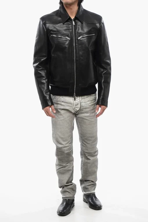 Online Giubbotto in Pelle con Zip Frontale Uomo Giubbotti