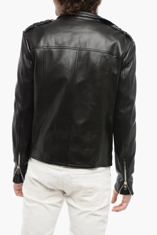 Giubbotto in Pelle con Zip Decentrata e Drappeggio Frontale>Balmain New