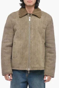 Clearance Giubbotto Shearling con Fantasia Logo Uomo Giubbotti