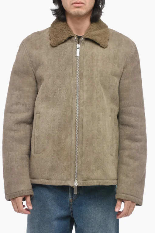 Clearance Giubbotto Shearling con Fantasia Logo Uomo Giubbotti