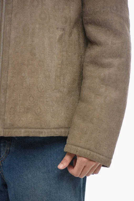 Clearance Giubbotto Shearling con Fantasia Logo Uomo Giubbotti