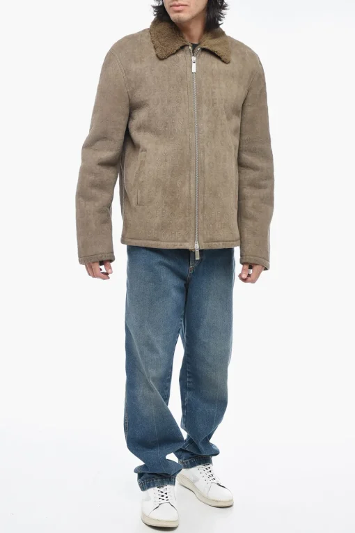 Clearance Giubbotto Shearling con Fantasia Logo Uomo Giubbotti