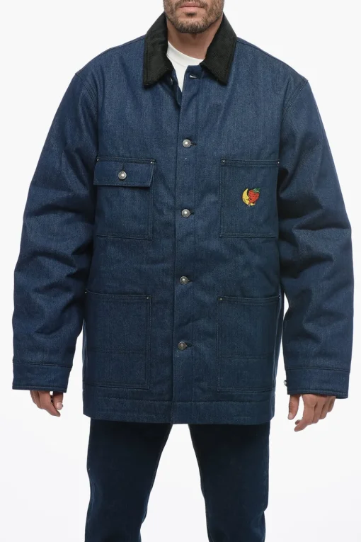 Sale Giubbotto Utility in Denim con Colletto in Velour Uomo Giubbotti