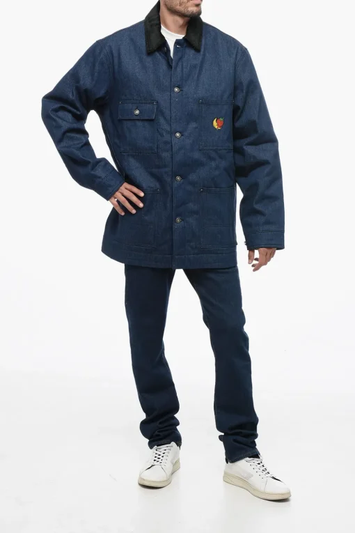 Sale Giubbotto Utility in Denim con Colletto in Velour Uomo Giubbotti