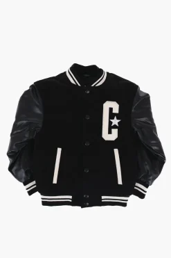 Online Giubbotto Varsity con Maniche in Pelle Vegan e Bottoni Logati Bambino Abbigliamento