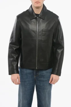 Giubbotto Zip-up in Pelle con Taschino a Toppa>Yves Salomon Best
