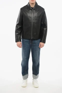 Giubbotto Zip-up in Pelle con Taschino a Toppa></noscript>Yves Salomon Best