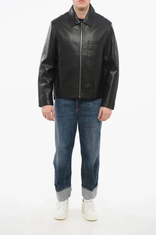 Giubbotto Zip-up in Pelle con Taschino a Toppa>Yves Salomon Best