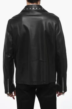 Online Giubbottto Chiodo in Pelle con Applicazione Borchie Uomo Giubbotti