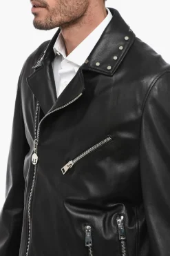Online Giubbottto Chiodo in Pelle con Applicazione Borchie Uomo Giubbotti