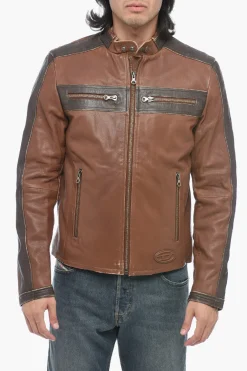 New Giubotto in Pelle Imbottito L-MUSE con Effetto Vintage Uomo Giubbotti