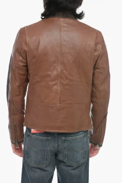 New Giubotto in Pelle Imbottito L-MUSE con Effetto Vintage Uomo Giubbotti