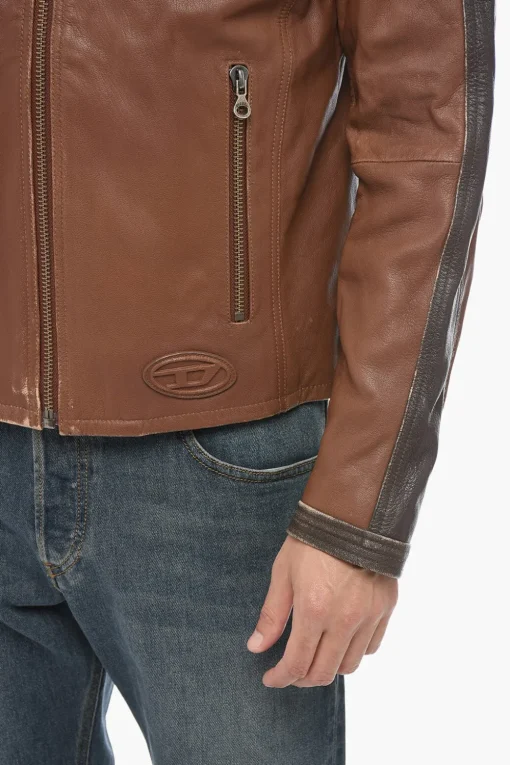 New Giubotto in Pelle Imbottito L-MUSE con Effetto Vintage Uomo Giubbotti