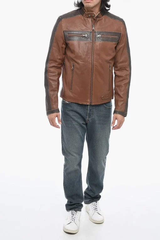 New Giubotto in Pelle Imbottito L-MUSE con Effetto Vintage Uomo Giubbotti