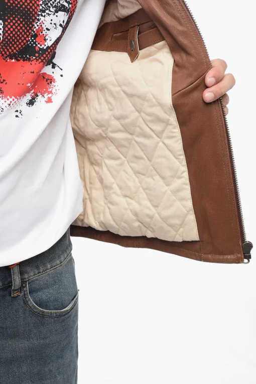 New Giubotto in Pelle Imbottito L-MUSE con Effetto Vintage Uomo Giubbotti