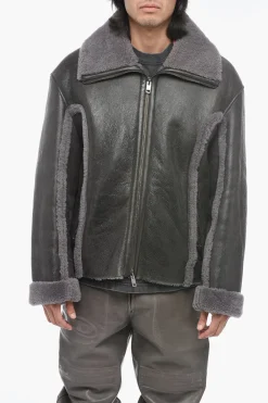 Online Giubotto in Pelle L-BROWNY Oversize Effetto Vintage con Dettaglio in Pelliccia Uomo Giubbotti