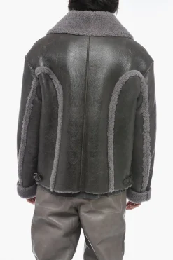 Online Giubotto in Pelle L-BROWNY Oversize Effetto Vintage con Dettaglio in Pelliccia Uomo Giubbotti