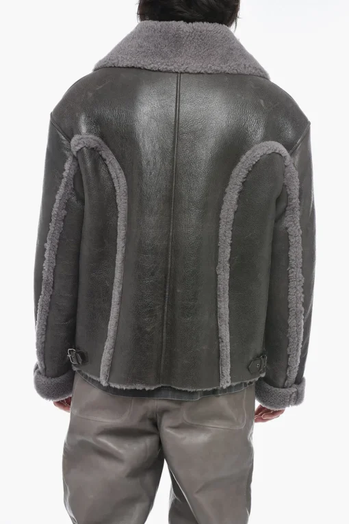 Online Giubotto in Pelle L-BROWNY Oversize Effetto Vintage con Dettaglio in Pelliccia Uomo Giubbotti