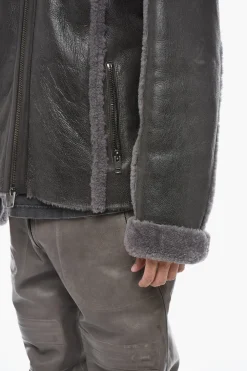 Online Giubotto in Pelle L-BROWNY Oversize Effetto Vintage con Dettaglio in Pelliccia Uomo Giubbotti