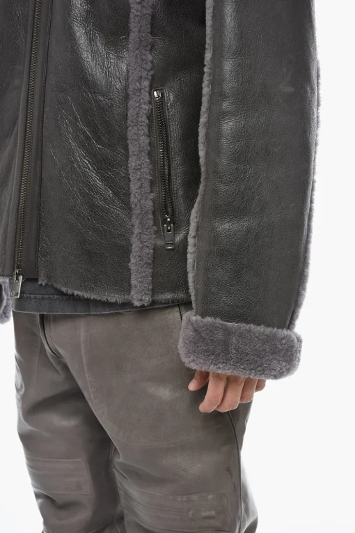 Online Giubotto in Pelle L-BROWNY Oversize Effetto Vintage con Dettaglio in Pelliccia Uomo Giubbotti