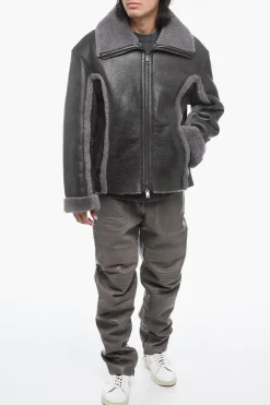 Online Giubotto in Pelle L-BROWNY Oversize Effetto Vintage con Dettaglio in Pelliccia Uomo Giubbotti