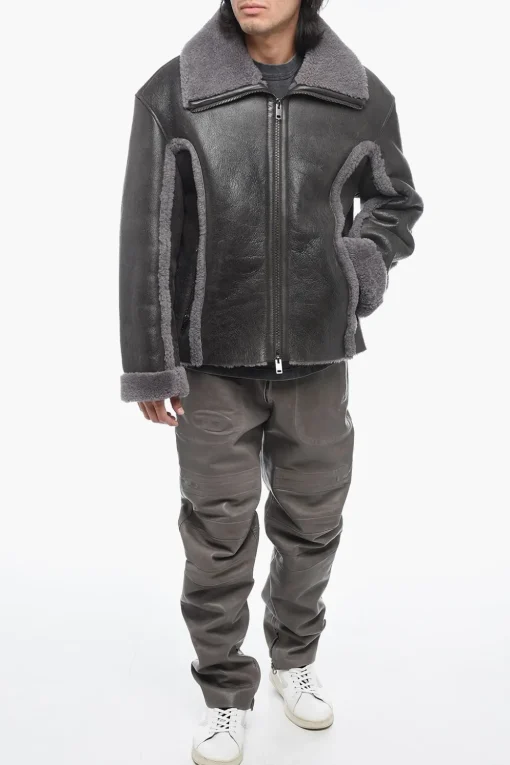 Online Giubotto in Pelle L-BROWNY Oversize Effetto Vintage con Dettaglio in Pelliccia Uomo Giubbotti