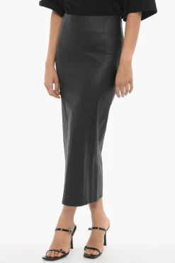Outlet Gonna a Tubino in Ecopelle con Zip Posteriore Donna Gonne