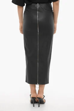 Outlet Gonna a Tubino in Ecopelle con Zip Posteriore Donna Gonne