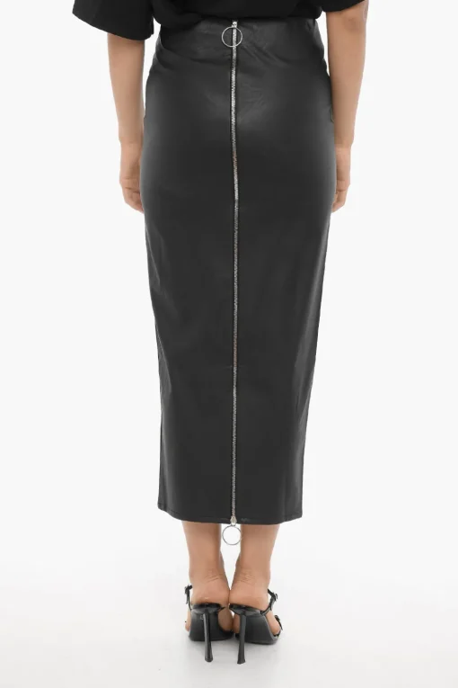 Outlet Gonna a Tubino in Ecopelle con Zip Posteriore Donna Gonne