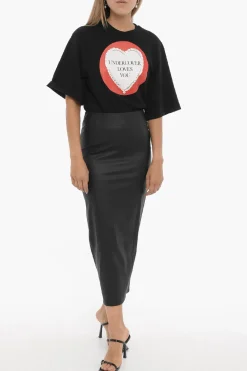 Outlet Gonna a Tubino in Ecopelle con Zip Posteriore Donna Gonne