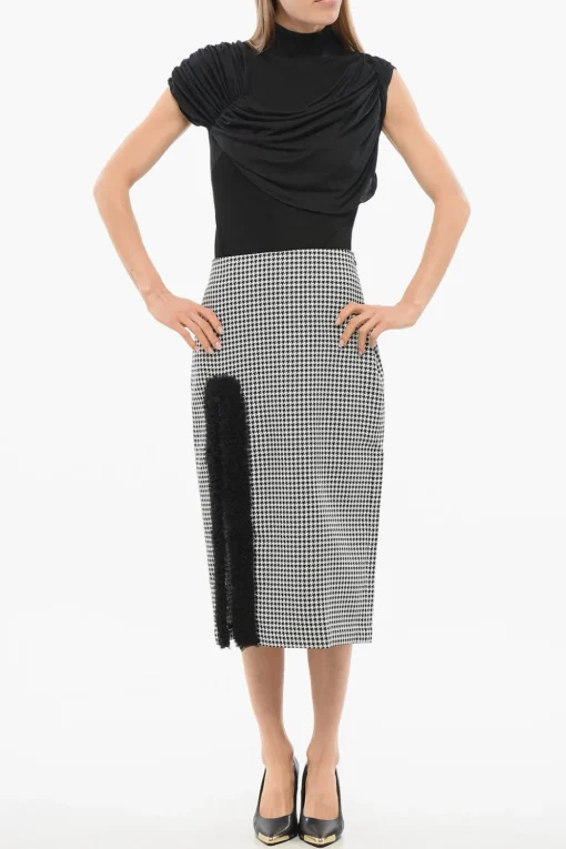 Online Gonna a Tubino Pied de Poule con Dettaglio in Tulle Donna Gonne