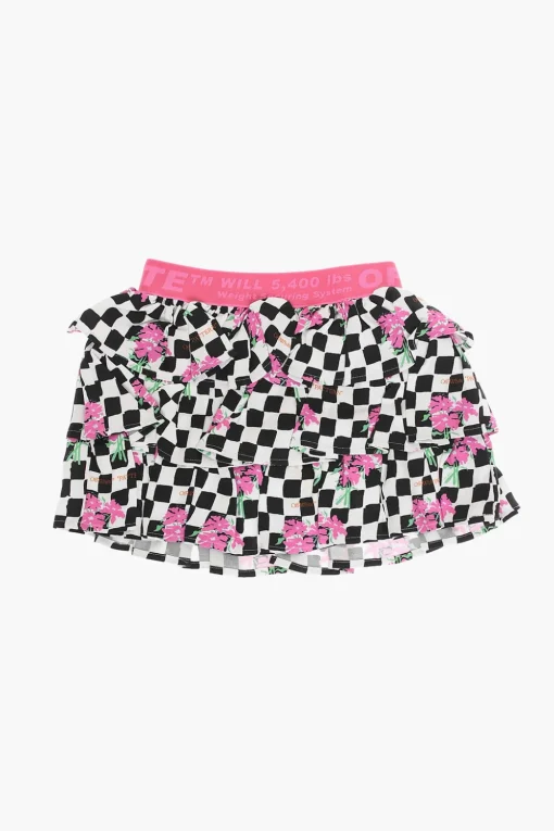 Gonna CHESSBOARD a Quadri con Balze>Off-White Kids Fashion