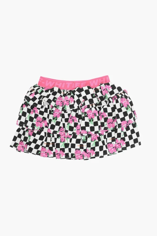 Gonna CHESSBOARD a Quadri con Balze>Off-White Kids Fashion